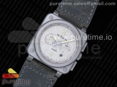 BR 03-94 Horolum Chrono Satin-polished Steel Gray Dial on Gray Leather Strap A7750 (Free Nylon Strap)