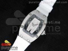 RM 007 Lady SS Diamonds Dial on White Rubber Strap 6T51
