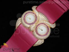 Owl Ladies Diamond RG White Dial on Pink Leather Strap Jap Quartz