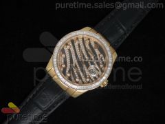 DateJust Royal Black RG Diamond Bezel on Black Leather Strap