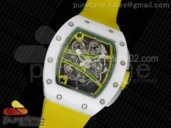 RM061 White Ceramic Yellow Inner Bezel Skeleton Dial on Yellow Rubber Strap MIYOTA8215