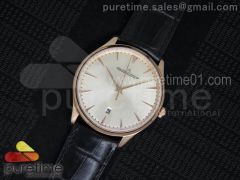 Master Ultra Thin Date RG Cream Dial on Black Leather Strap MIYOTA 9015
