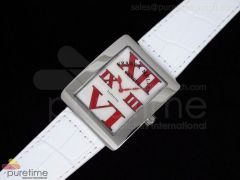 Infinity SS White Dial Red Roman Markers on White Leather Strap Jap Quartz