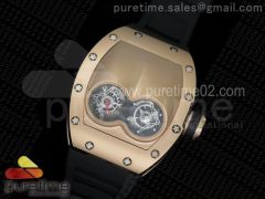 RM053 RG Fake Tourbillon Skeleton Dial on Black Rubber Strap A2824