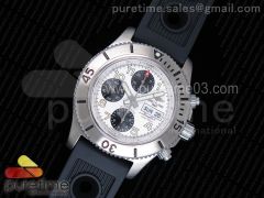 SuperOcean SteelFish Chronograph SS White Dial on Black Rubber Strap A7750