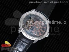 Millennium Series 15350 SS V9F 1:1 Best Edition Black Skeleton Dial on Black Leather Strap A4101