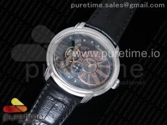 Millennium Series 15350 SS V9F 1:1 Best Edition Black Skeleton Dial on Black Leather Strap A4101