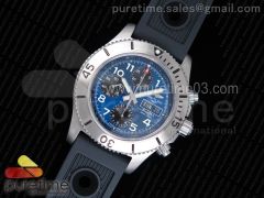 SuperOcean SteelFish Chronograph SS Blue Dial on Black Rubber Strap A7750