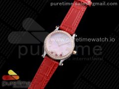 Happy Sport 36mm SS OXF 1:1 Best Edition Pink Dial Diamonds RG Bezel on Red Leather Strap A2892