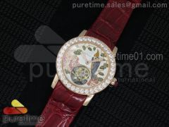 I Giardini Di Bulgari Tourbillon RG Parrot Dial Diamonds Bezel on Red Croco Strap