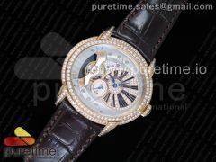 Millennium Series 15350 RG V9F 1:1 Best Edition Full Diamonds Black Markers on Brown Leather Strap A4101