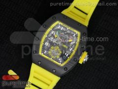 RM 036 Yellow SS Forge Carbon Bezel Skeleton Dial on Yellow Rubber Strap A23J
