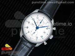 Portugieser Chrono Classic 42 IW390302 ZF 1:1 Best Edition White Dial Blue Markers on Black Leather Strap A7750