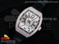 Vanguard V45 RG Full Paved Diamonds OXF Full Diamonds Dial on Black Gummy Strap A2824