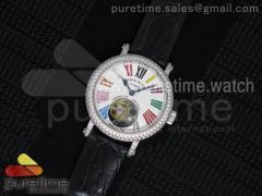 Color Dreams Tourbillon SS Diamond Bezel Roman Numerals Markers on Black Croco Leather Strap