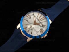 Executive Dual Time RG Blue Bezel White Dial on Blue Rubber Strap