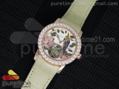 I Giardini Di Bulgari Tourbillon RG Parrot Dial Diamonds Bezel on Beige Croco Strap