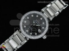 De Ville Ladymatic SS Black Dial Diamond Bezel Bracelet Swiss Quartz