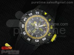 RM028 47mm RMF PVD Yellow Black Skeleton Dial on Black Rubber Strap A7750