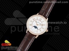 Rendez-Vous Moon Medium RG ZF 1:1 Best Edition White Textured Dial Diamonds Bezel on Brown Leather Strap A935