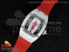 RM 007 Lady SS Diamonds Dial on Red Rubber Strap 6T51