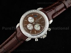Deville Co-Axial Chronograph SS Brown Dial Diamond Bezel