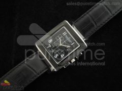 Reverso Squadra Quartz Chronograph PVD Black Dial on Leather Strap