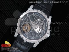 Excalibur SS JBF Best Edition New Crown Skeleton Dial on Black Leather Strap A2136 Tourbillon