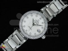 De Ville Ladymatic SS White Dial Diamond Bezel Bracelet Swiss Quartz