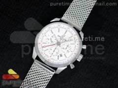 Transocean Chrono GMT 44mm SS White Textured Dial on SS Mesh Bracelet A7750