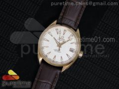 Aqua Terra 38.5mm RG White Textured Dial on Brown Leather Strap A8501