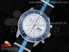 Superocean Heritage II B01 Chronograph 44 SS White Dial on Black/Blue Nylon Strap A7750