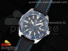 Aquaracer Calibre 5 SS 43mm V6F 1:1 Best Edition Black Dial Blue Hand on Black Nylon Strap A2824