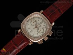 Ladies Complicated Watches 7071 RG Quartz White on Red Croco Strap