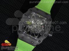 RM 035 Forge Carbon Black Inner Bezel Skeleton Dial on Green Nylon Strap MIYOTA9015