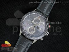 Carrera Calibre 1887 SS V6F 1:1 Best Edition Ceramic Bezel Gray Dial on Gray Leather Strap CAL1887