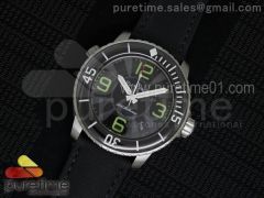 Fifty Fathoms SS Black Dial Green Markers White Hands on Black Sail-canvas Strap A1315