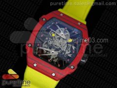 RM027-2 Red Forge Carbon Case Skeleton Dial on Yellow Nylon Strap 6T51