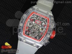 RM011 Transparent Case Red/White Bezel Skeleton Dial on White Rubber Strap A7750