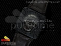 BR 01 PVD Gray Skull Dial on Brown Leather Strap A23J