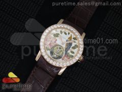 I Giardini Di Bulgari Tourbillon RG Parrot Dial Diamonds Bezel on Brown Croco Strap