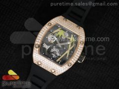 RM 026 RG Full Paved Diamonds Panda Dial on Black Rubber Strap 6T51
