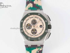 Royal Oak Offshore 44mm SS Green Ceramic Bezel JJF 1:1 Best Edition Cream Dial on Rubber Strap A3126 V2