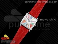 Master Square SS Ladies ZF 1:1 Best Edition White Colorful Roman Dial on Red Leather Strap Ronda Quartz
