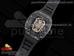 RM052 Skull Brushed Black Ceramic Real Tourbillon JBF 1:1 Best Edition RG Skull Dial on Black Rubber Strap