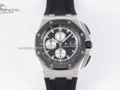 Royal Oak Offshore 44mm SS Ceramic Bezel JJF 1:1 Best Edition Black/White Dial on Rubber Strap A3126 V2
