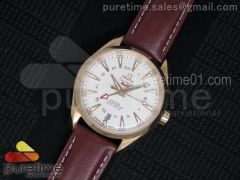Aqua Terra 150M Co-Axial GMT RG White Textured Dial on Brown Leather Strap A8615