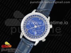Grand Complications 6104P Moon SS TWF Blue Dial Diamond Bezel on Blue Leather Strap A240