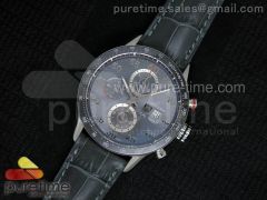 Carrera Calibre 1887 SS V6F 1:1 Best Edition Ceramic Bezel Gray Dial on Gray Leather Strap A7750