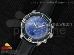 Fifty Fathoms Chrono SS Blue Dial Blue Bezel on Black Leather Strap A7750